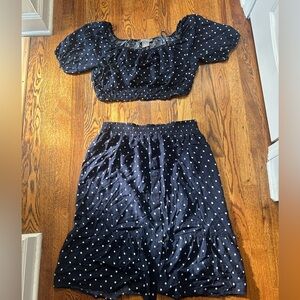 Lark and Gray Navy Polka Dot two piece Midi Dress